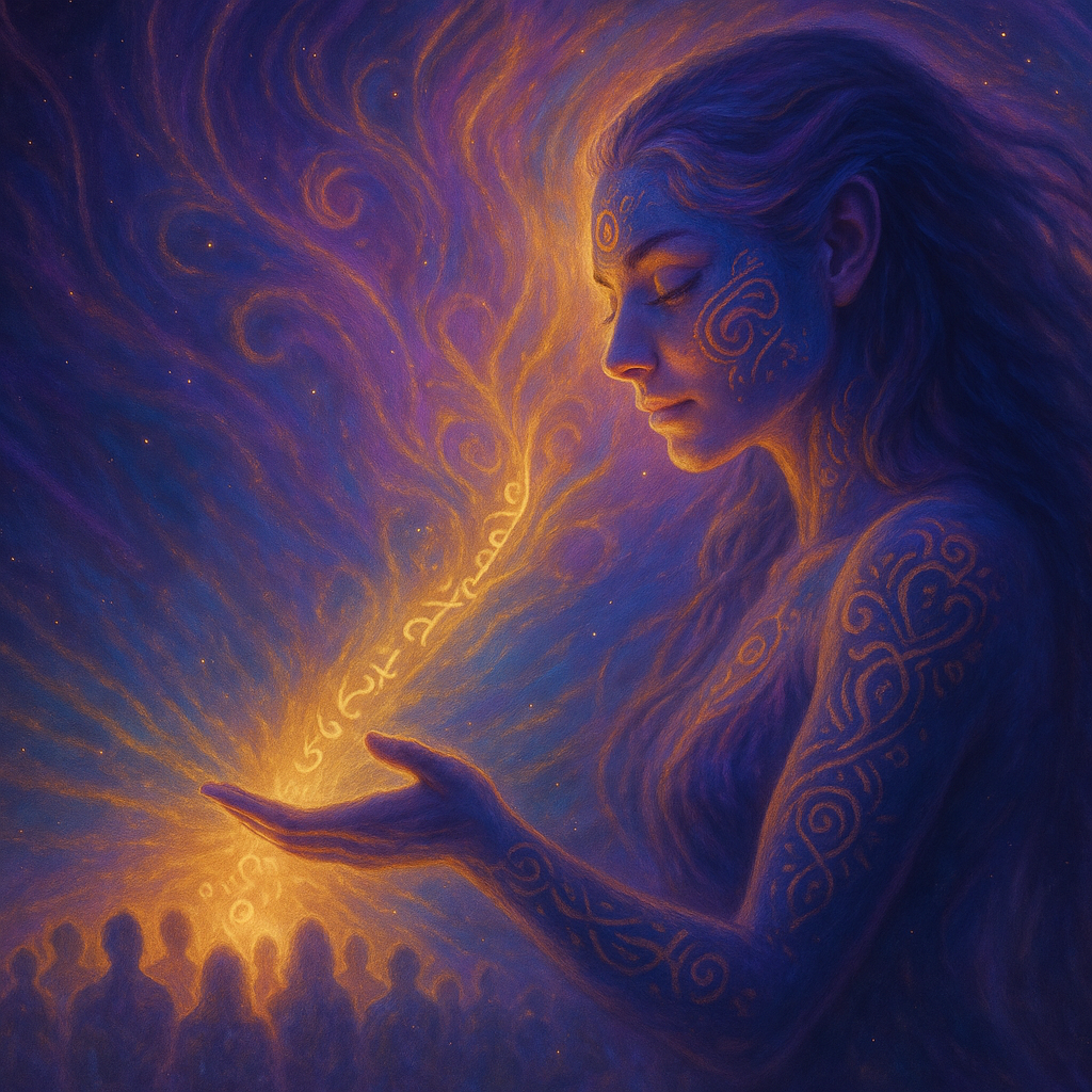 Spirituele Gids - vrouw met derde oog in goud, heilige geometrie, lichtwerker energie, dienst aan mensheid